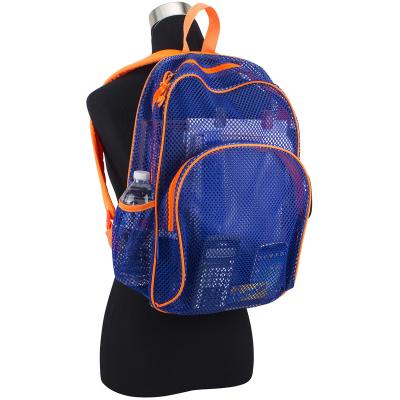 China Fashion Navy Blue Mesh Orange See Through Beach Bag Daypack Women Men Unisex for sale