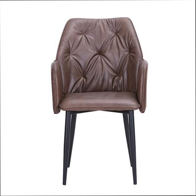 China Luxury PU Leather Weave Upholstered Cafe Restaurant Cafe Restaurant Dark Brown Dining Chair With Handle Legs Metal for sale