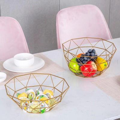 China Sustainable Gold Iron Fruit Basket Candy Snack Storage Basket Breadfruit Storage Basket for sale