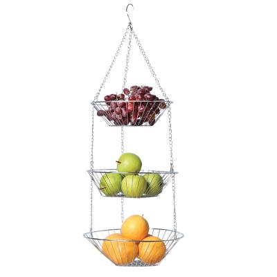 China High Quality Sustainable Metal Wire Fruit Basket Storage Container Countertop Fruit Basket 3-Tier Bowl for sale