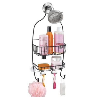 China Durable Bathroom 2 Tier Shower Caddy Rack Kitchen Organizer Hanger Shower Corner Rust Proof Storage Holder for sale