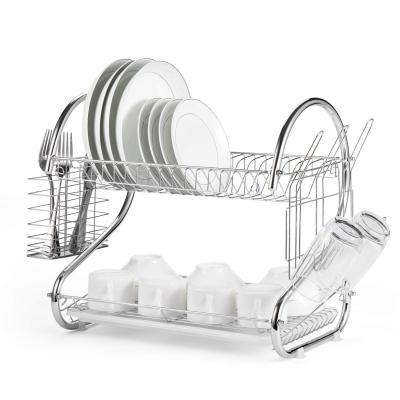 China Large Capacity Sustainable Dish Drying Rack Kitchen Rack Freestanding 2 Tier With Side Mounted Dish Drying Rack for sale