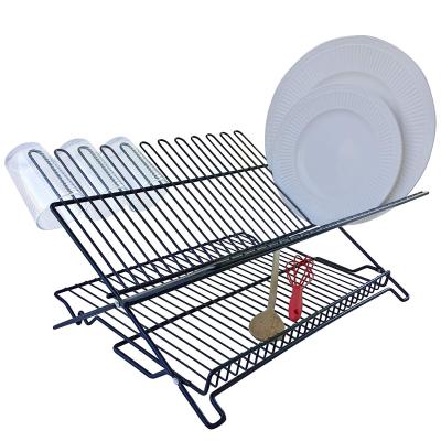 China Sustainable Household Dish Drying Rack Silver Kitchen Step Down Freestanding 2 Tier Above Dish Drying Rack for sale