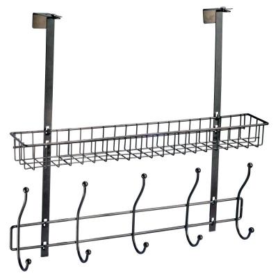 China Sustainable Wall Mounted Black Stainless Steel Coat Hooks Rack Vintage Metal Coat Rack 5 Hooks for sale