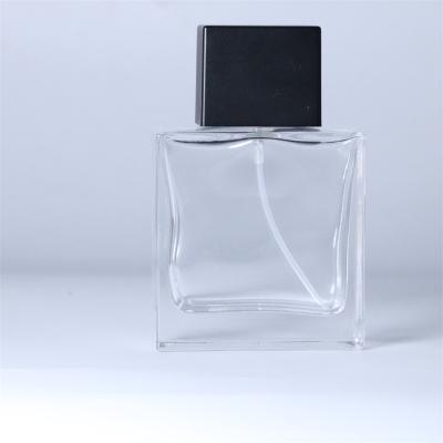 China Personal Care Square 50ml Spray Perfume Glass Transparent Bottle And Cap With Box In Stock for sale