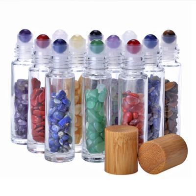 China Cosmetic Roll On Bottles 10ml Vials Travel Containers Massage Roller Bottle With Gemstone Rollerball For Essential Oils for sale