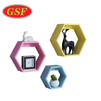 China Hexagon Shape Adjustable Restaurant Storage Floating Wall Shelf (Other) MDF for sale