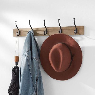 China Wholesale Promotional Brown Easy Assembly Standard 5 Hooks Farmhouse Wood Coat Rack Wall Mounted for sale