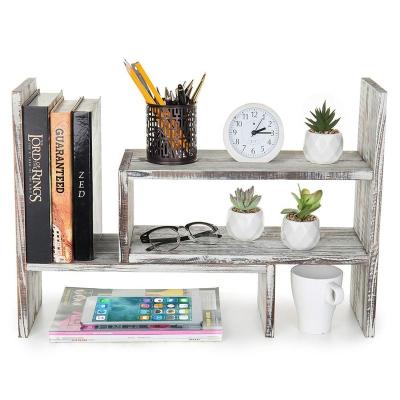 China Adjustable Desk Organizer Burnt Rustic Viable Shelf Wooden Bookcase Desk Rack for sale