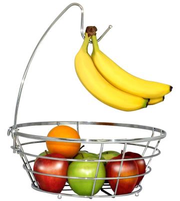 China Viable Hot Tour Living Room Metal Wire Fruit Storage Basket With Banana Holder for sale