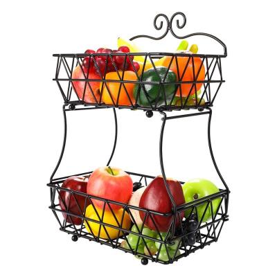 China Kitchen Viable Home Living Room Detachable 2 Tier Stainless Steel Multifunctional Fruit And Vegetable Basket for sale