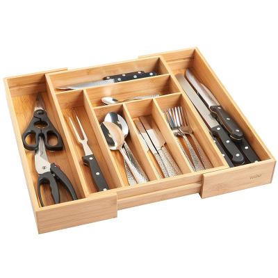 China Strong And Versatile Bamboo Extending Drawer Cutlery Sustainable Kitchen Tray , Adjustable 6-8 Compartments Storage Drawer Tray for sale