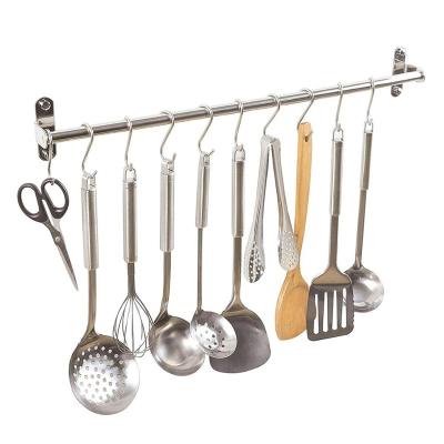 China Sustainable Stainless Steel Promotional Kitchen Utensil Hanging Pot Rack With 12 Hooks for sale