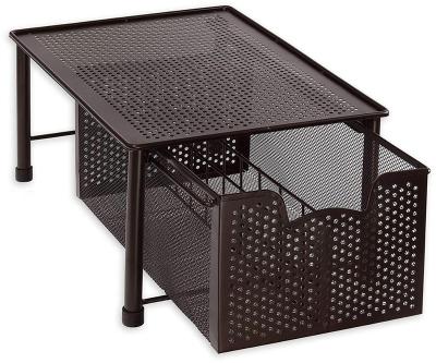 China Wholesale Factory Price Viable Under Sink Galley Organizer Black Metal Wire Mesh 2 Tier To Pull Out Sliding Buffet Basket for sale