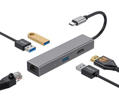 China Support for Mac operating system with USB C devices new 5 in 1 USB-C hub to 4K HDML adapter, Ethernet, 3 USB ports for MacBook, and more type C devices for sale