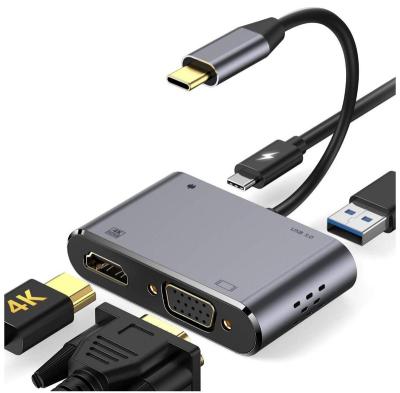 China Type-C Enabled Devices 4 in 1 Multiport USB C Hub Adapter Type C with HD MI, VGA, USB3.0 and PD Charging for sale