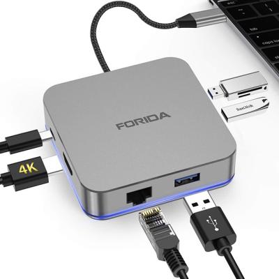 China Mac Operation System Support With Wholesale USB C Devices Forida USB C HUB With Changeable Led Light Color, Type C HUB With PD Charging Macbook for sale