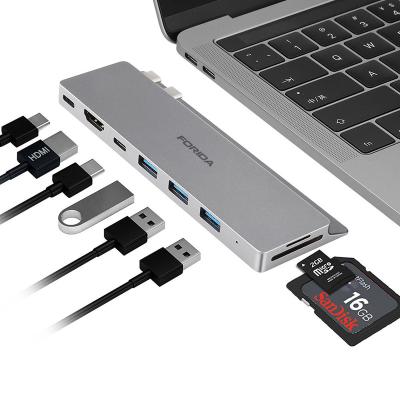 China Protable USB C Hub Hdm I with SD, FORIDA 8 IN 1 Aluminum Type-C Pro Hub Adapter for MacBook Pro 13