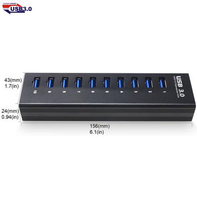 China All USB Devices Powered 10 Port USB 3.0 Hub with USB 3.0 + USB C Cables, Power Adapter, Long Cord, LED for sale