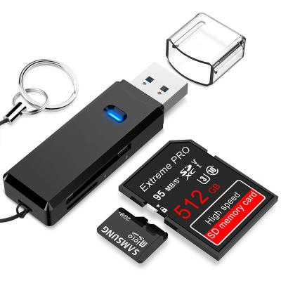 China Data transmission HYD-7008B USB 3.0 super-speed 2 in 1 card reader data transfer black color compact data transfer for sale