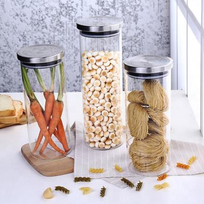 China Amazon Best Selling Stainless Steel Metal Glass Storage Jar Microwavable / Easy Clean Seal Bamboo Jar for sale