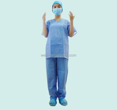 China Hospital Staff Disposable Clothing Nonwoven Blue Scrub Suits for sale