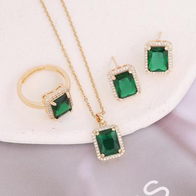 China CLASSIC Fine Hot Sale Rectangular Zircon Black White Green Jewelry Sets Necklace Earring Ring Sets for sale