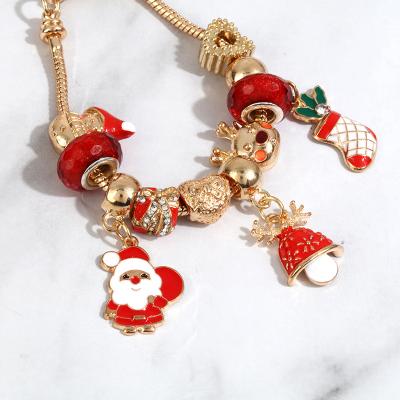 China Cute Santa Claus And Christmas Tree And Christmas Enamel Alloy Charm Bracelet Bracelets For Women Kids for sale