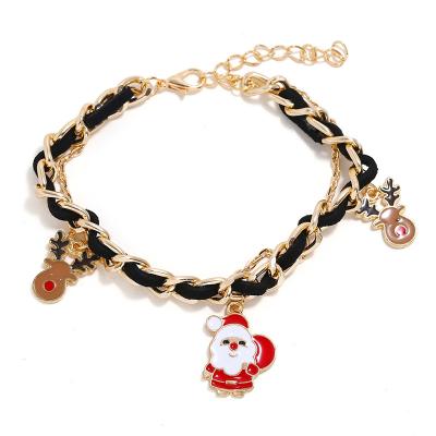 China Cute Santa Claus Alloy and Enamel Two Layer Christmas Charm Bracelet for Women Kids for sale