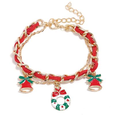 China Cute Christmas Elements Combine And Enamel Two Layers Charm Bracelet Christmas For Women Kids for sale