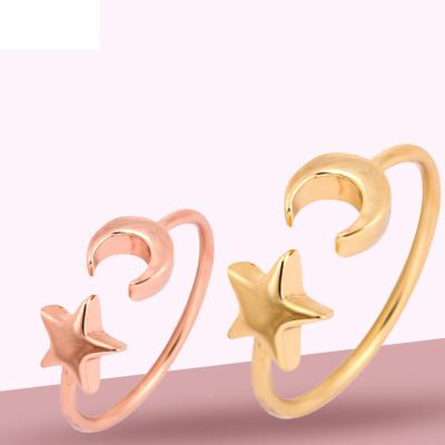 China TRENDY Gold Plated Moon And Star Three Color Stainless Steel Rings For Women for sale