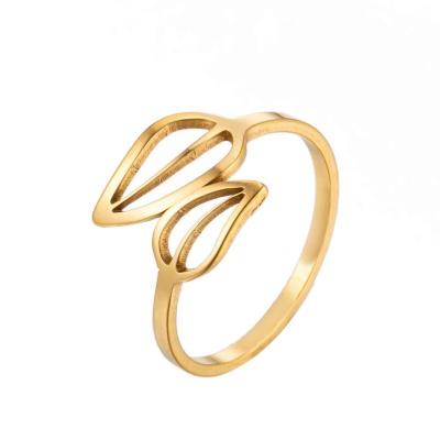 China TRENDY Gold Plated Tree And Stainless Steel Leaf Rings For Women for sale