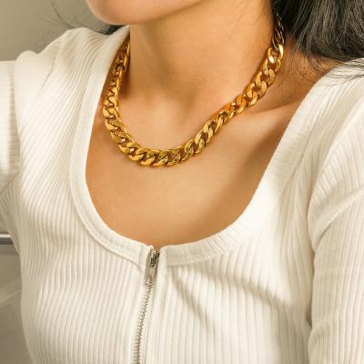 China TRENDY 316L Stainless Steel 18K GOLD Plated 12mm Cuban Link Chain Necklace For Women for sale