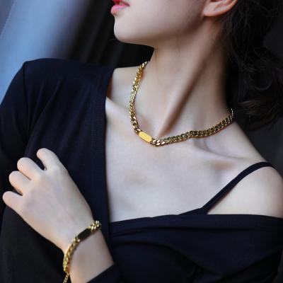 China FASHIONABLE 316L Stainless Steel 18K Gold Plated Cuban Hip Hop Link Chain Necklace Bracelet Jewelry Set For Women for sale