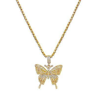 China TRENDY Gold Plated Full Baroque Rhinestone Padded Butterfly Tennis Cup Chain Pendant Necklaces For Women for sale