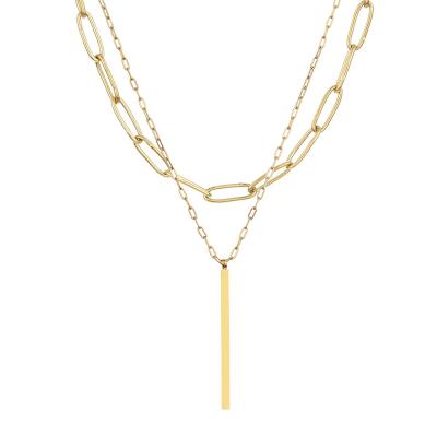 China TRENDY Stainless Steel Gold Plated Multi Heart Coin Double Layer Choker Necklace Pendant Layered Long Clip Chain For Women for sale