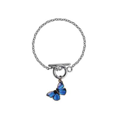 China 2021 Fashion Trendy Korean Alloy Silver Plated OT Buckle Butterfly Charm Bracelet For Women for sale