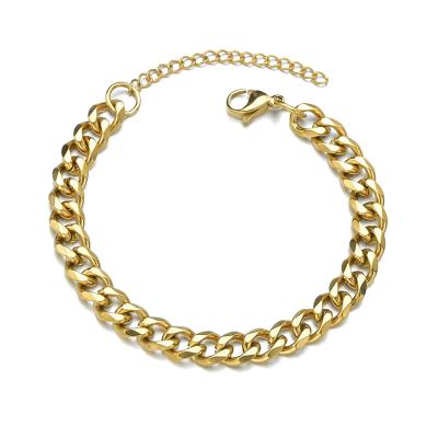 China Hiphop Three Color Hip Hop Stainless Steel 18K Gold Plated Miami Cuban Link Adjustable Chain Cuban Bracelet For Women Men for sale