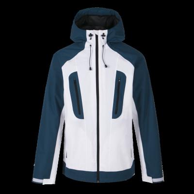 China Custom Hooded Mens Track Jacket Blue White Polyester Waterproof Outdoor Windproof Raincoats for sale