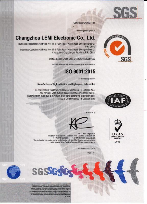 ISO9001 - Changzhou Lemi Electronic Co., Ltd.