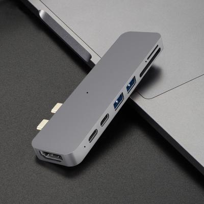 China 7 IN 1 HUB 7 In 1 Dual Type-C 7 Port USB Hub USB-C Palladium Charging USB 3.0 Hub SD TF Docking Station For Macbook for sale