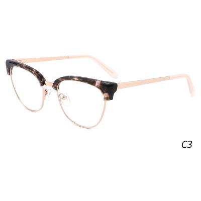 China YD1037 Fashion Optical Glasses Fashion Cat Cat Popular Metal Half Color Glass Alone Acetate Fames Optical Glasses for sale