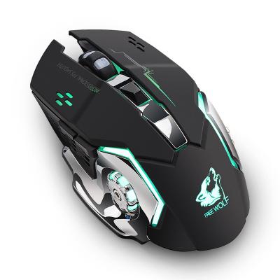 China Rainbow Mouse Actions Wolf X8 Glowing Glowing Free Gaming Radio Mouse Mute Luminous Mechanical Rechargeable Mouse for sale