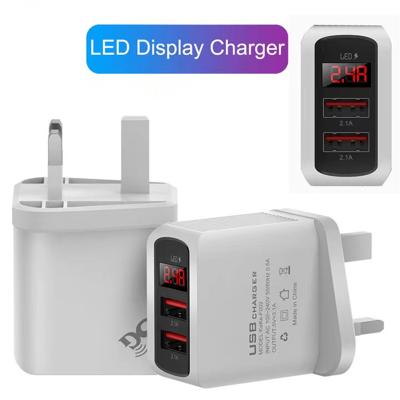 China Travel AC Power Charger Adapter OEM LED 2USB UK 2.4A Digital Display Wall Adapter Current Fast Charger for sale