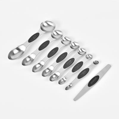 China Sustainable Stain Goods Kitchen Tools Double Head Coffee Tea Spoon Set Magnetic Set Of 8 Piece Stainless Steel Measuring Cups for sale