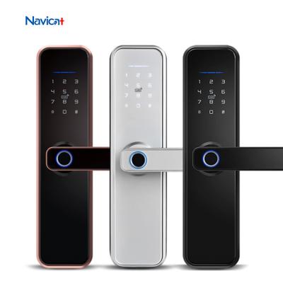 China Keyless Tuya Wifi Blue tooth code Handle electronic Digital Biometric Fingerprint Smart Door Lock for sale