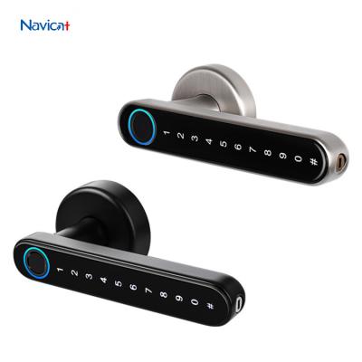 China Smart Keyless Black Modern Euro Fingerprint Blue tooth Code Number Zinc T Handle Door Lock zu verkaufen