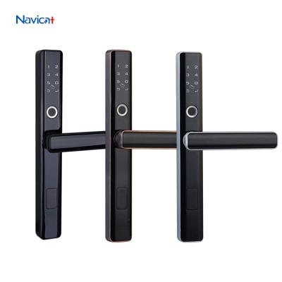 Cina Fingerprint Glass Handle Electric Hook Lock for Double Aluminium Sliding Door Slide Lock Wifi in vendita