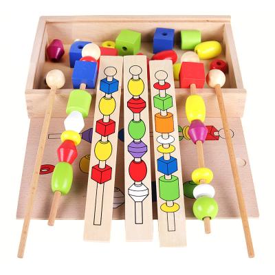 China Early Education Montessori Wooden Stick Puzzle Box Good Movement Enlightenment Baby Beaded Eco-friendly Material Training To Use Beaded Beads Toy for sale