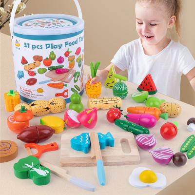 China Eco-Friendly Material Children Play House Kitchen Toys Toddler Watch 31 Pcs Magnetic Simulation Fruit And Vegetable Cut Cut Set For Wholesale for sale